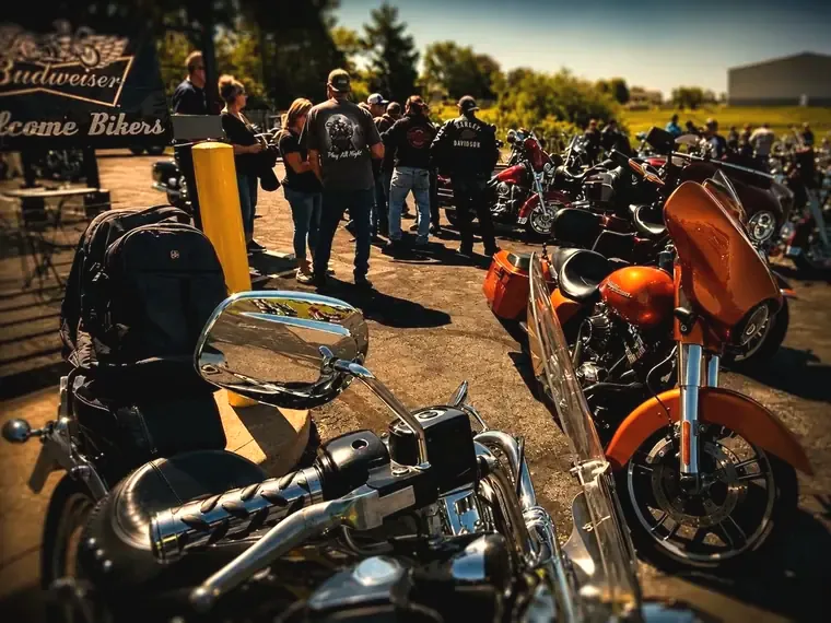 Motorcycles lined up for the Sandusky Bike Week Poker Run